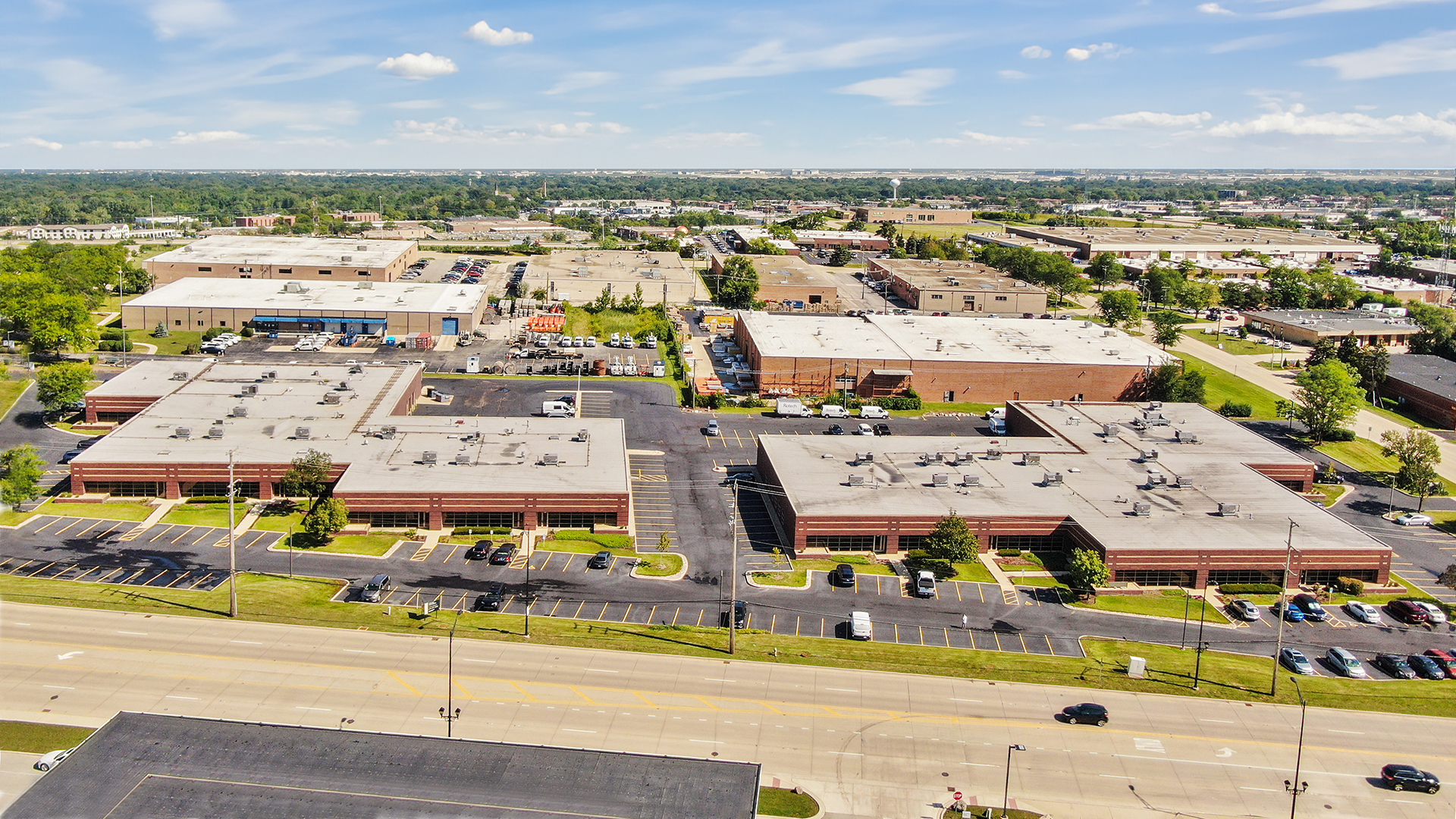 single story office buildings in industrial park